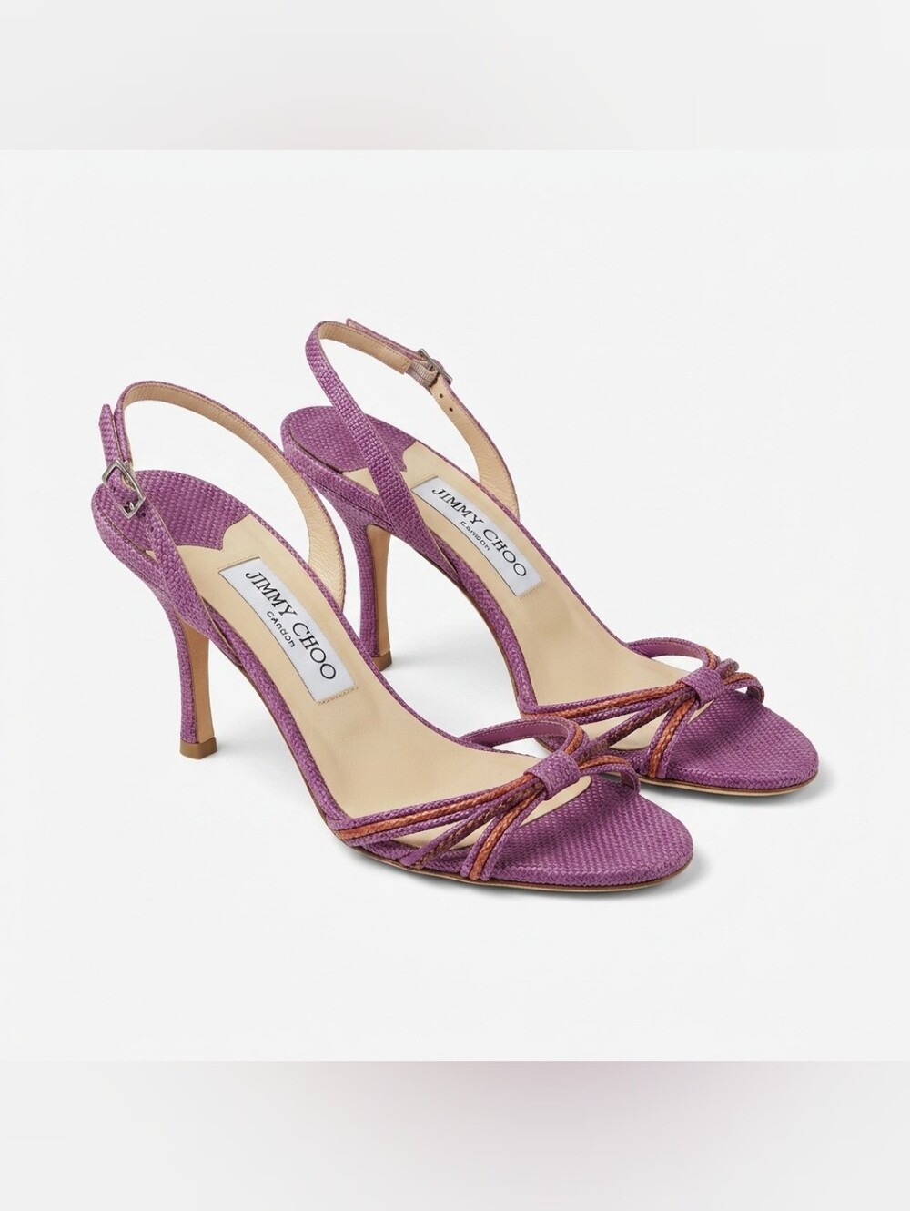 Jimmy Choo Purple Open-Toe Braided Strap Heels